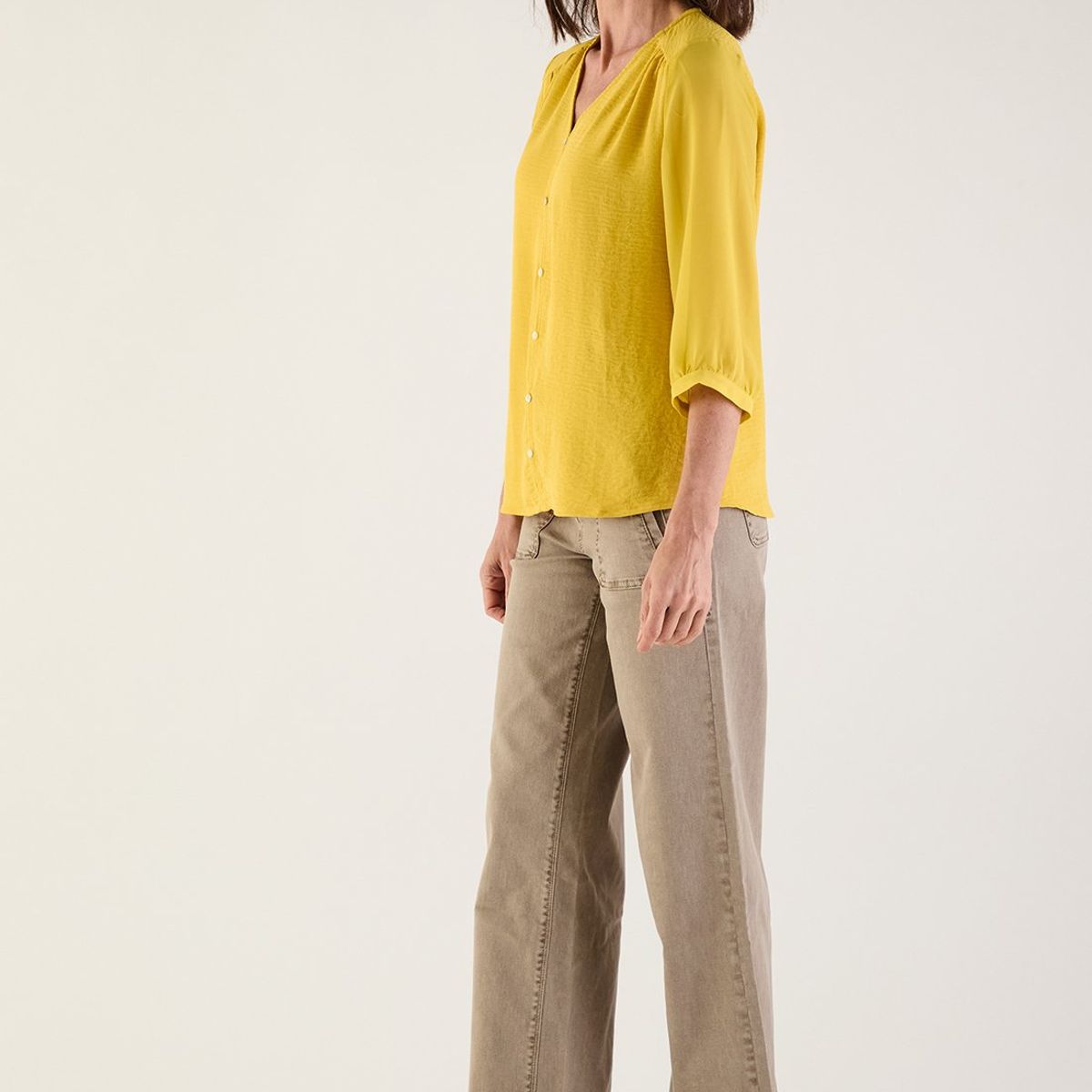 MA GRIFFE - Blusa Manga Larga Mostaza Mujer Magriffe