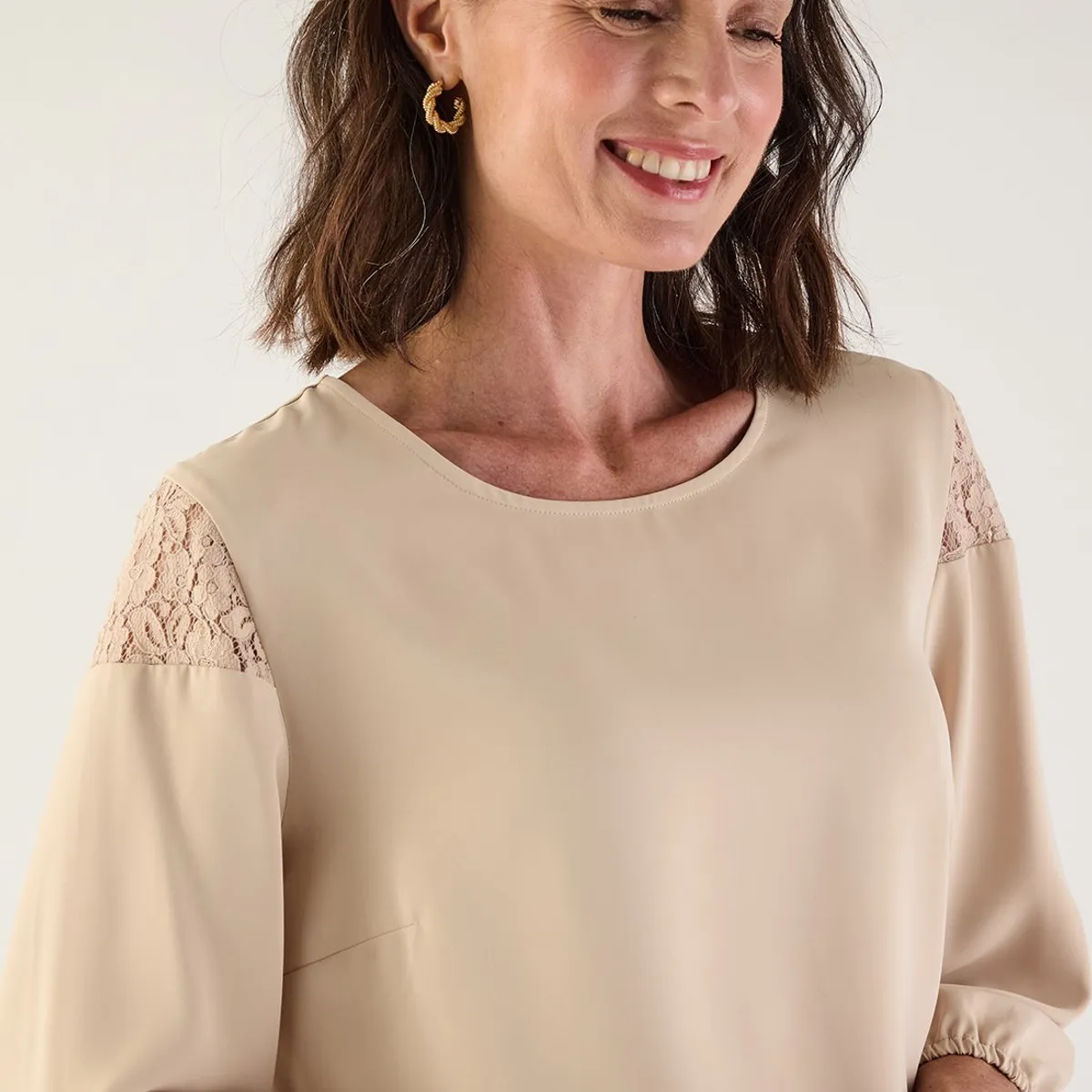 MA GRIFFE - Blusa Manga Larga Beige Mujer Magriffe