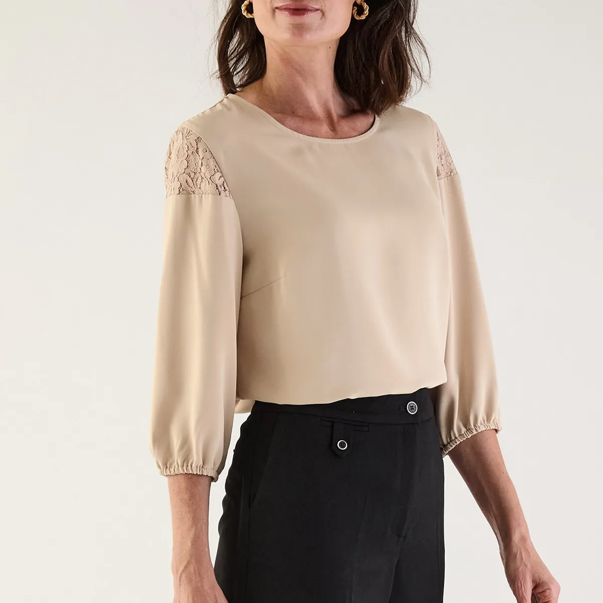 MA GRIFFE - Blusa Manga Larga Beige Mujer Magriffe