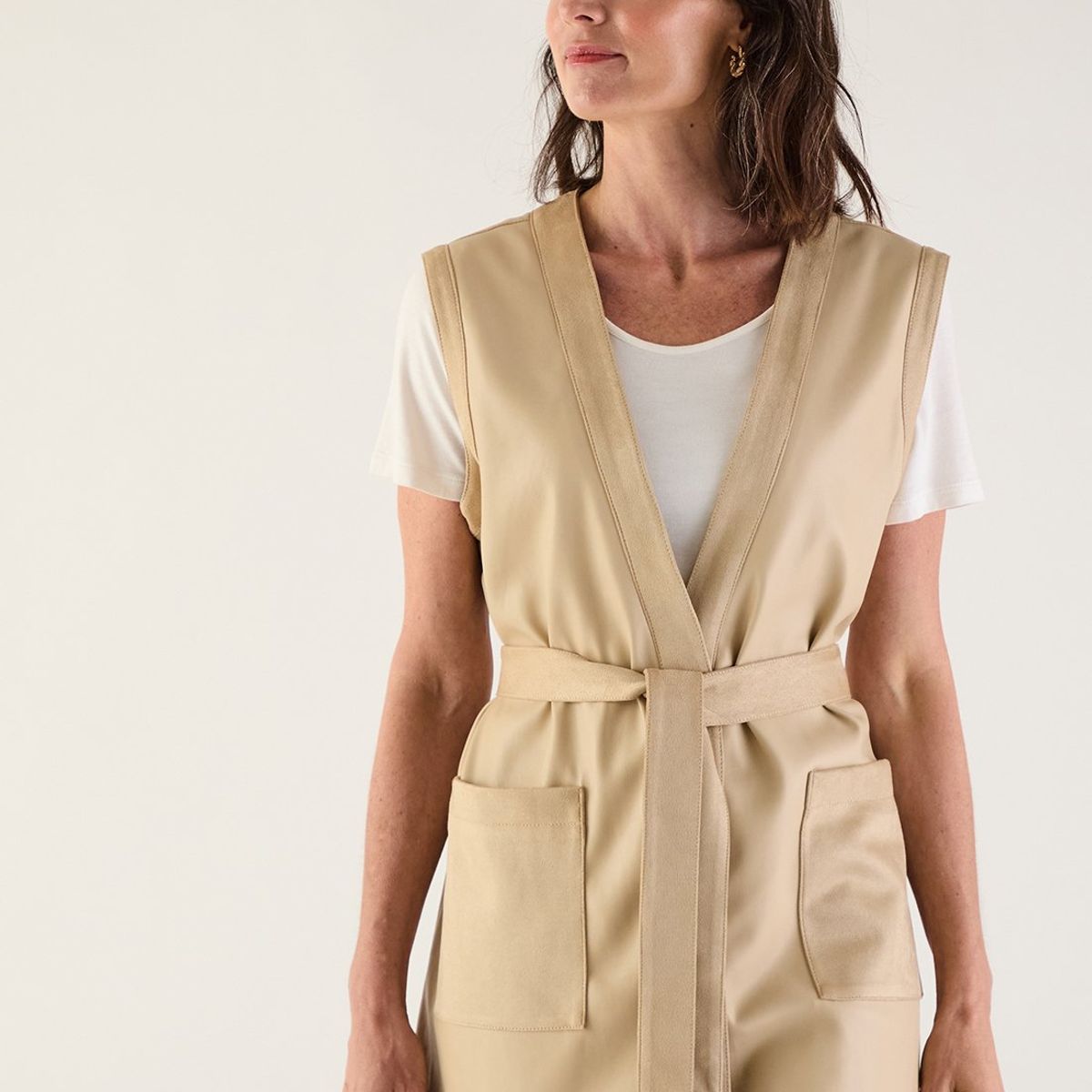 MA GRIFFE - Tapado Abierto Beige Mujer Magriffe