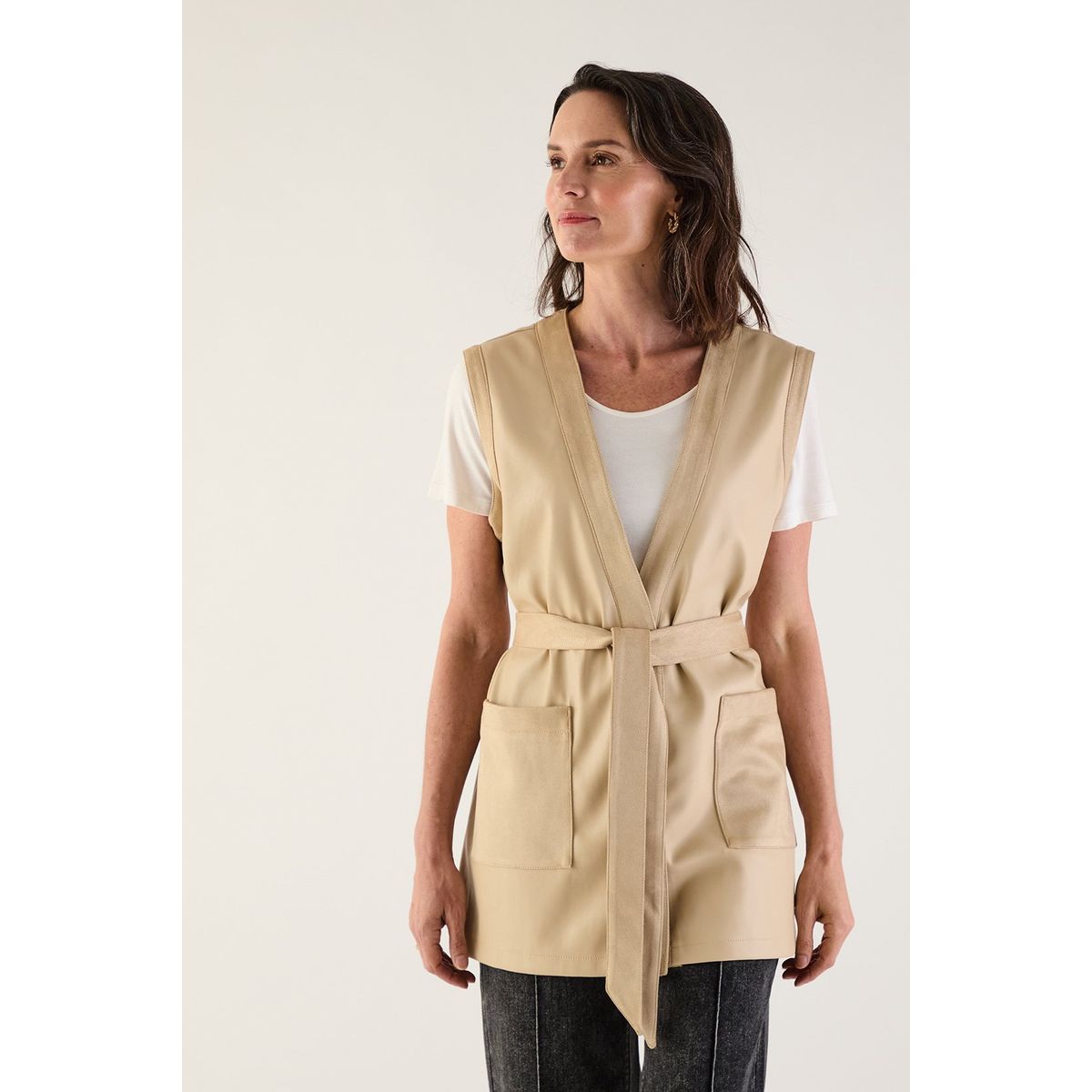 MA GRIFFE - Tapado Abierto Beige Mujer Magriffe