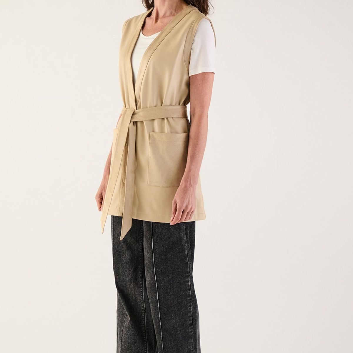 MA GRIFFE - Tapado Abierto Beige Mujer Magriffe