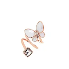 VANE COLLECTION - Anillo mujer mariposa fantasía baño oro rosado cristal y madre perla