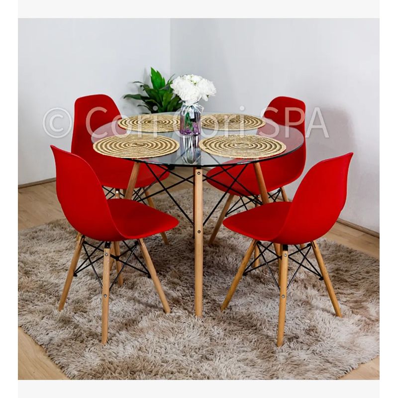 CORI CORI - Juego de Comedor Diamante 120cms + 4 Sillas Eames Rojo