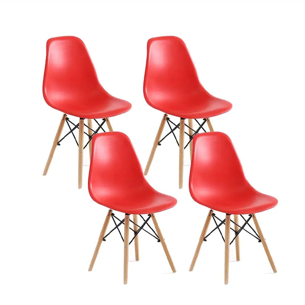 CORI CORI - Juego de Comedor Mesa Eames Vidrio 120cms + 4 Sillas Eames Rojo