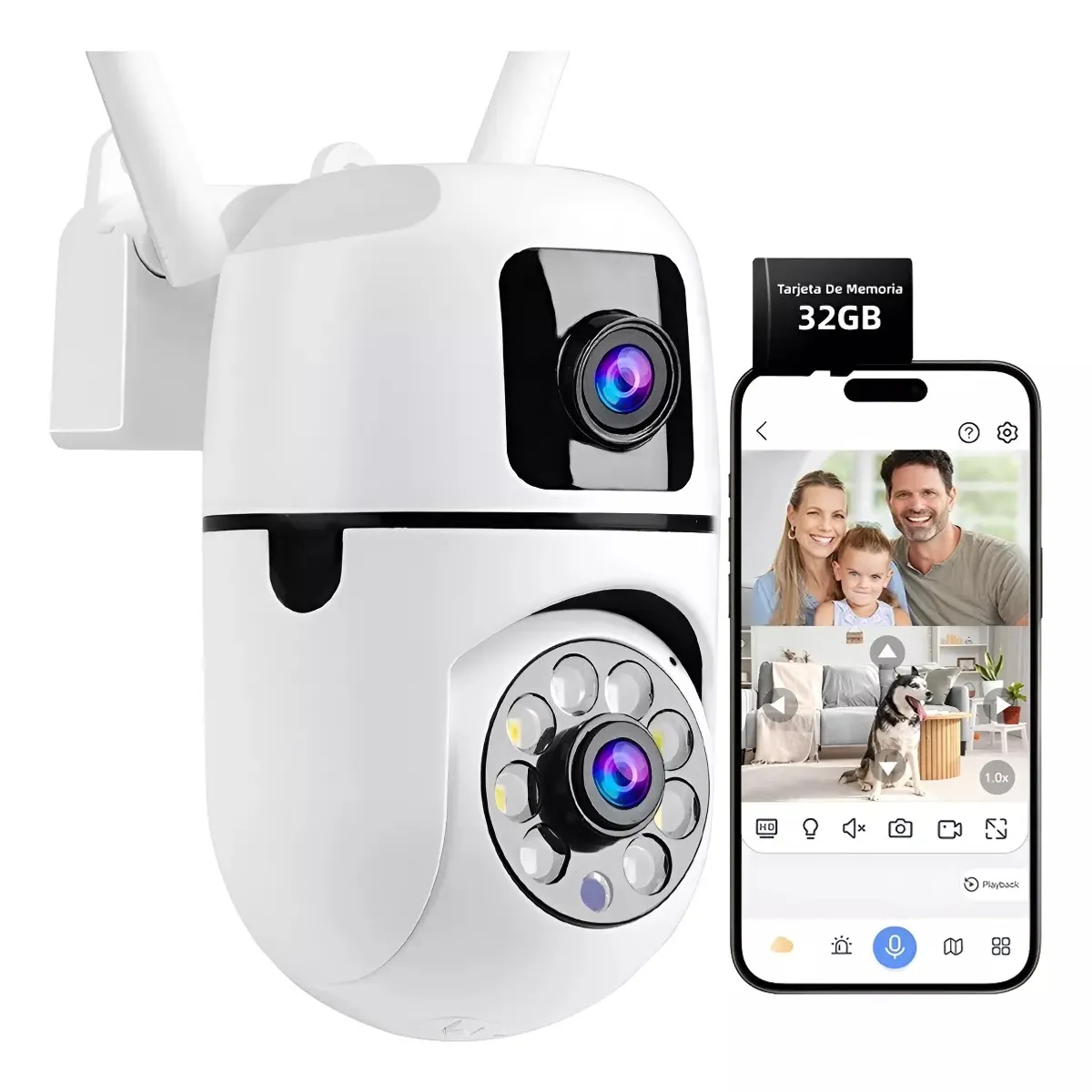 MUNDO MAGIA - Cámara De Seguridad Wifi Exterior 6mp 2 Lente Con Tf 32 Gb