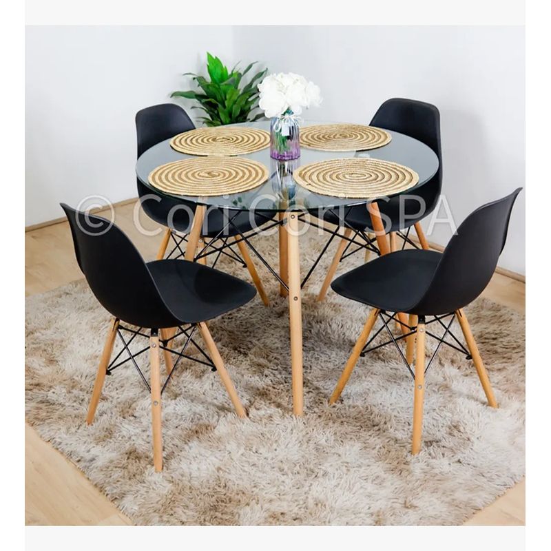 CORI CORI - Comedor Diamante 120cms + 4 Sillas Eames Negro