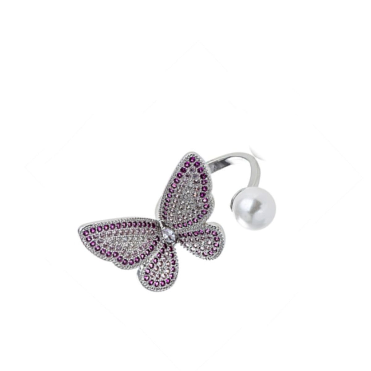 VANE COLLECTION - Anillo mujer mariposa fantasía fina baño rodio circones y perla.-