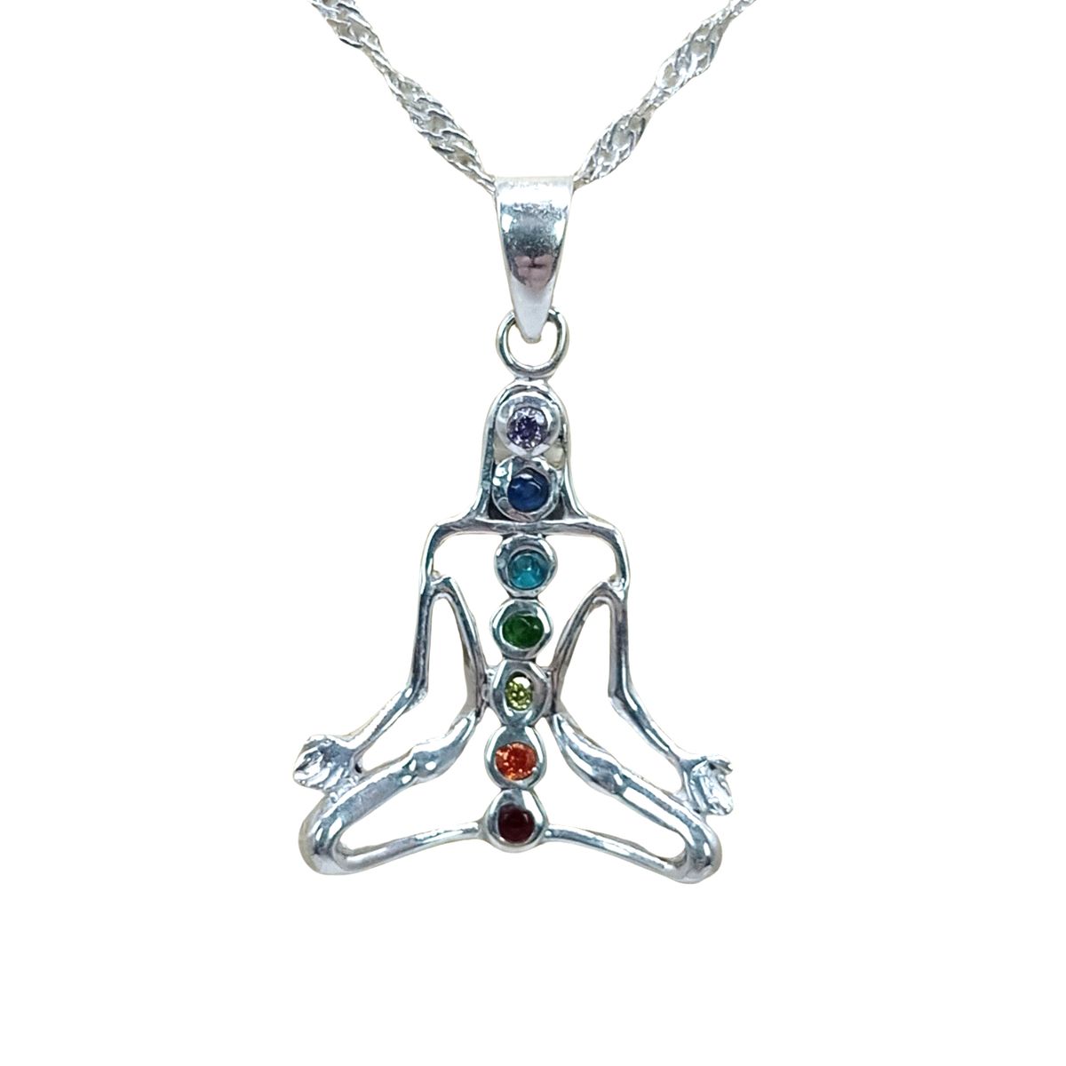 GENERICO - Collar Buda Yoga Flor de Loto Plata 7 Chakras