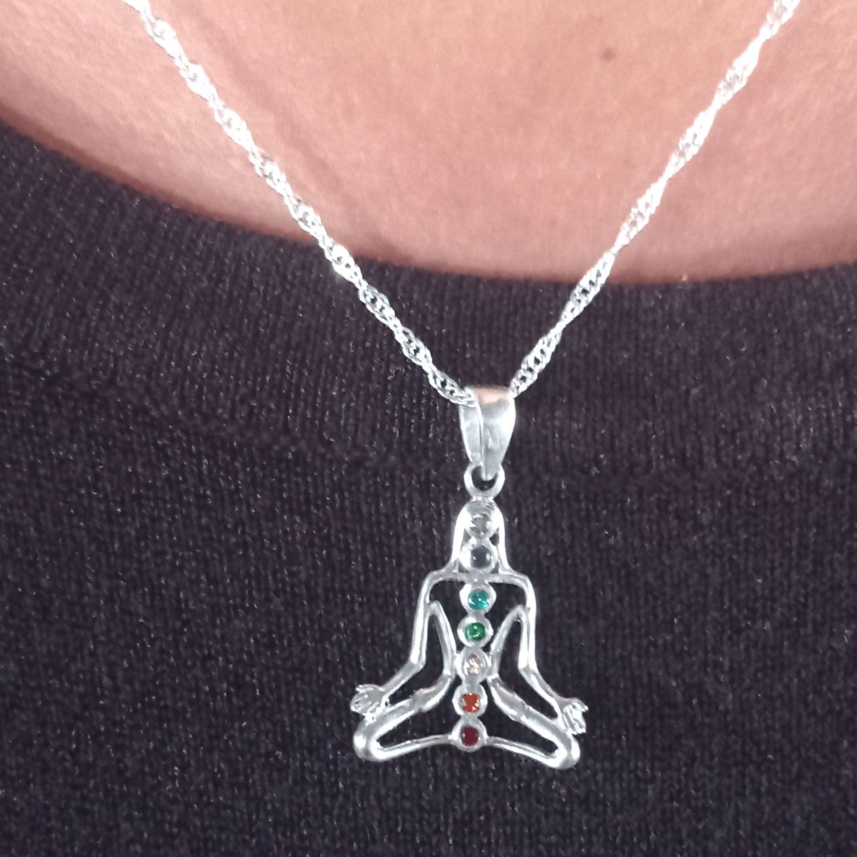 GENERICO - Collar Buda Yoga Flor de Loto Plata 7 Chakras