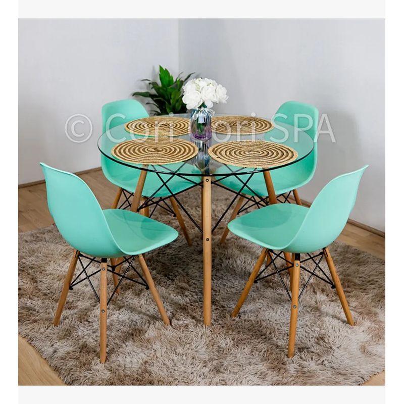 CORI CORI - Comedor Diamante 120cms + 4 Sillas Eames Menta