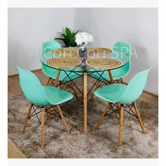 CORI CORI - Comedor Diamante 120cms + 4 Sillas Eames Menta