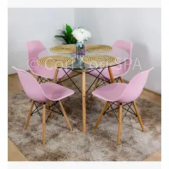 CORI CORI - Comedor Diamante 120cms + 4 Sillas Eames Rosa
