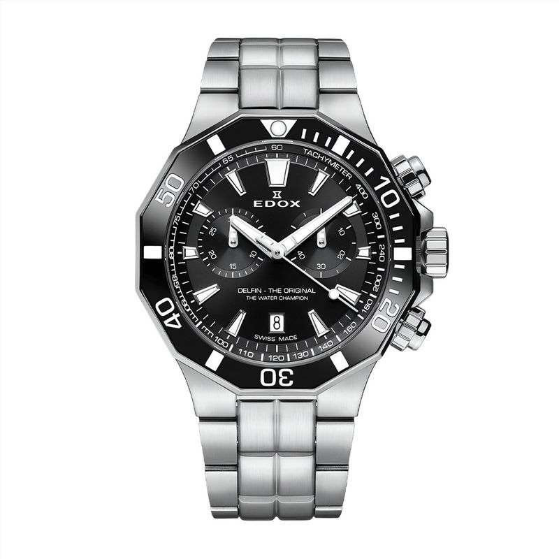 EDOX - Reloj Edox Delfin The Original Chronograph Acero Esfera Negra Hombre.-