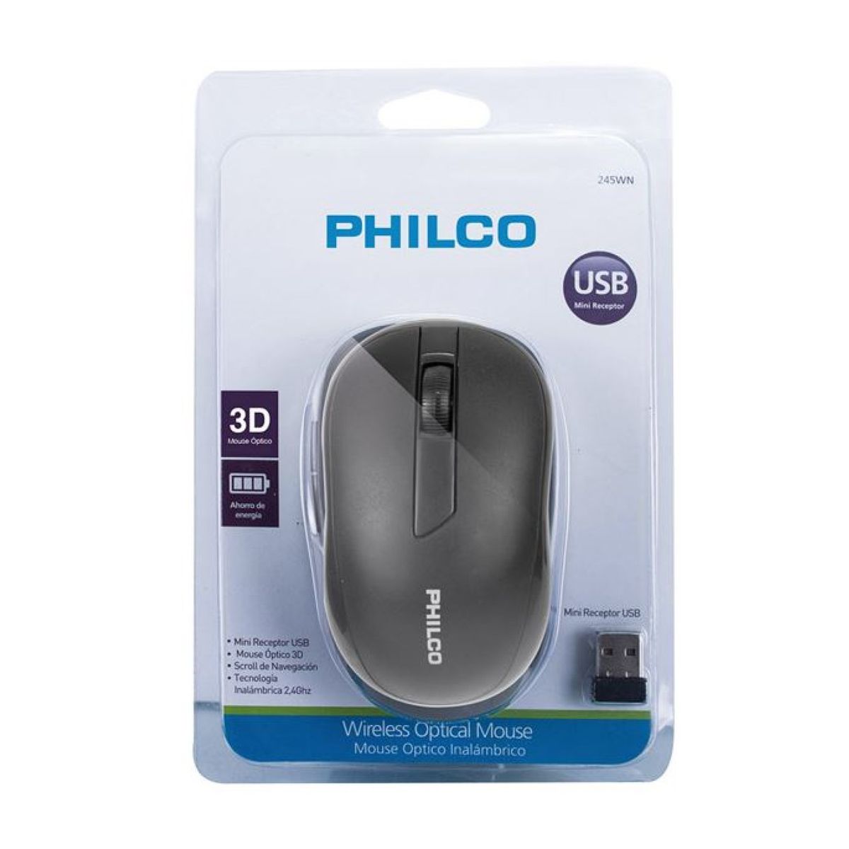 PHILCO - Mouse óptico Inalámbrico 210wn Negro Philco