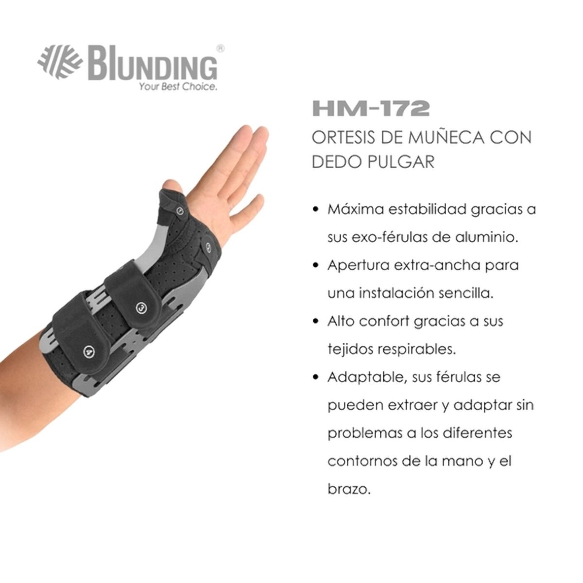 BLUNDING - Ortesis De Muñeca Con Dedo Pulgar Talla M Derecha