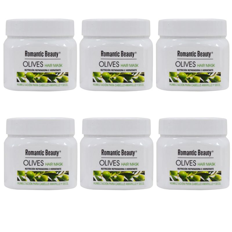 ROMANTIC BEAUTY - Set de 6 Mascarillas capilares de humectación profunda Oliva 500gr.-