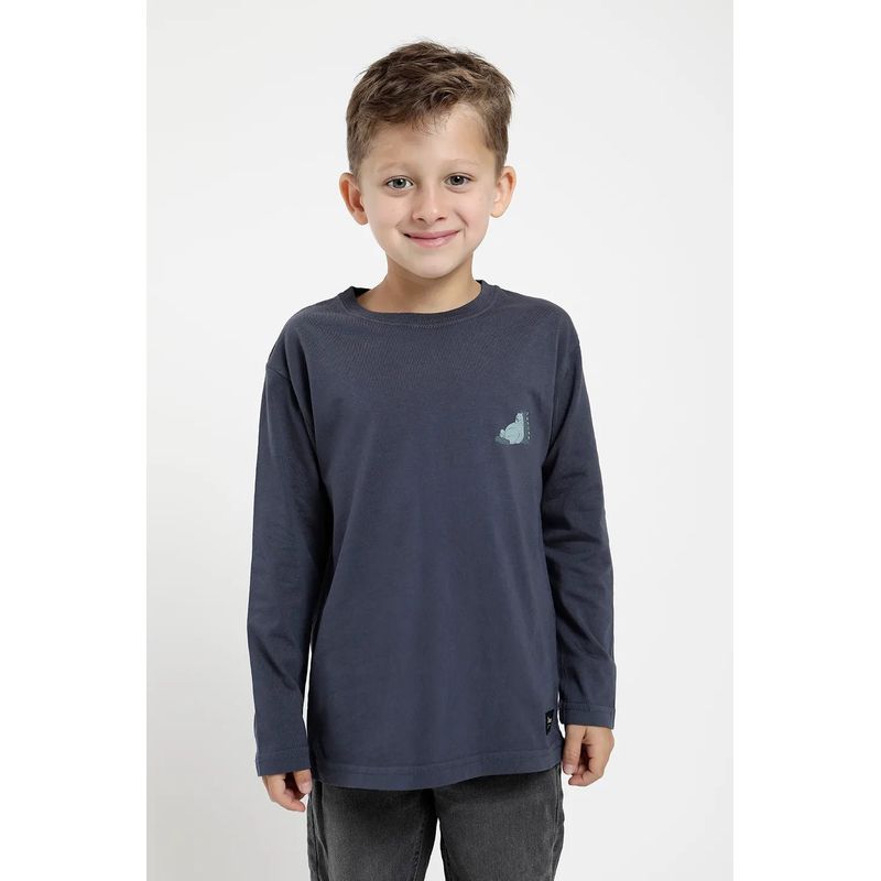 FROENS - Polera manga larga kids Oso flojo azul  - Algodón orgánico froens