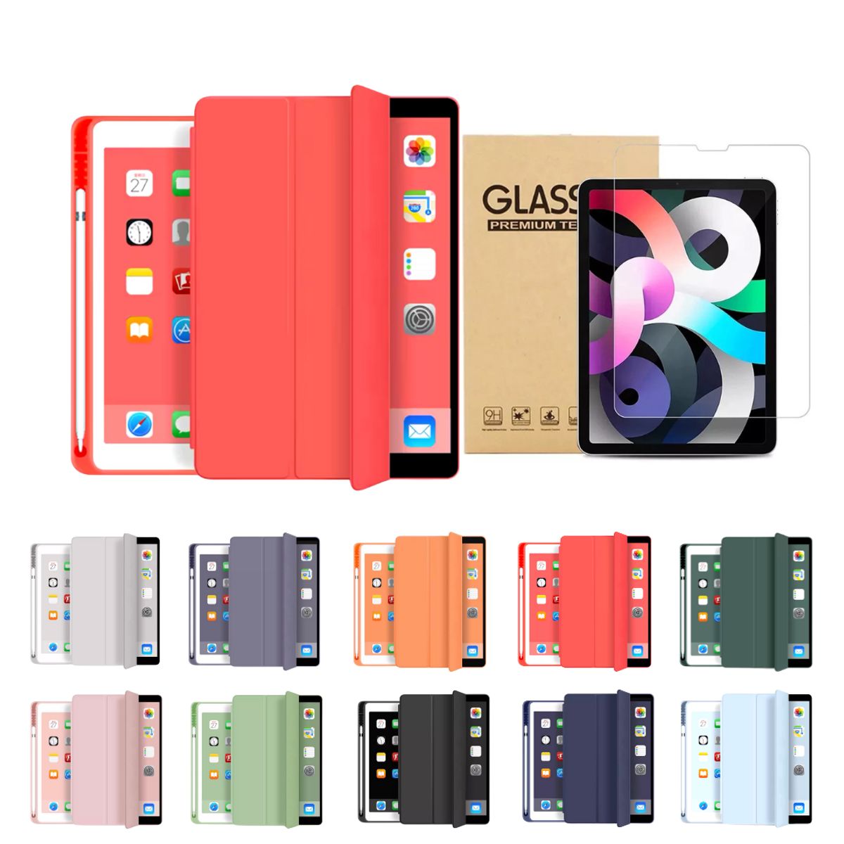 GENERICO - Fundas iPad Más Lámina De Vidrio Para iPad Mini 4-5 - Rojo