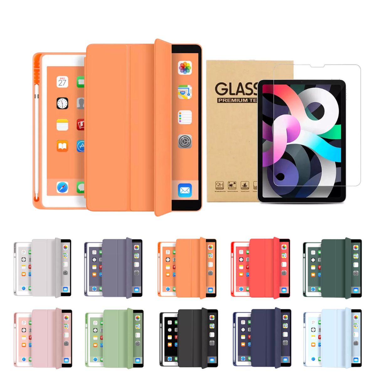 GENERICO - Fundas iPad Más Lámina De Vidrio Para iPad Mini 4-5 - Naranjo