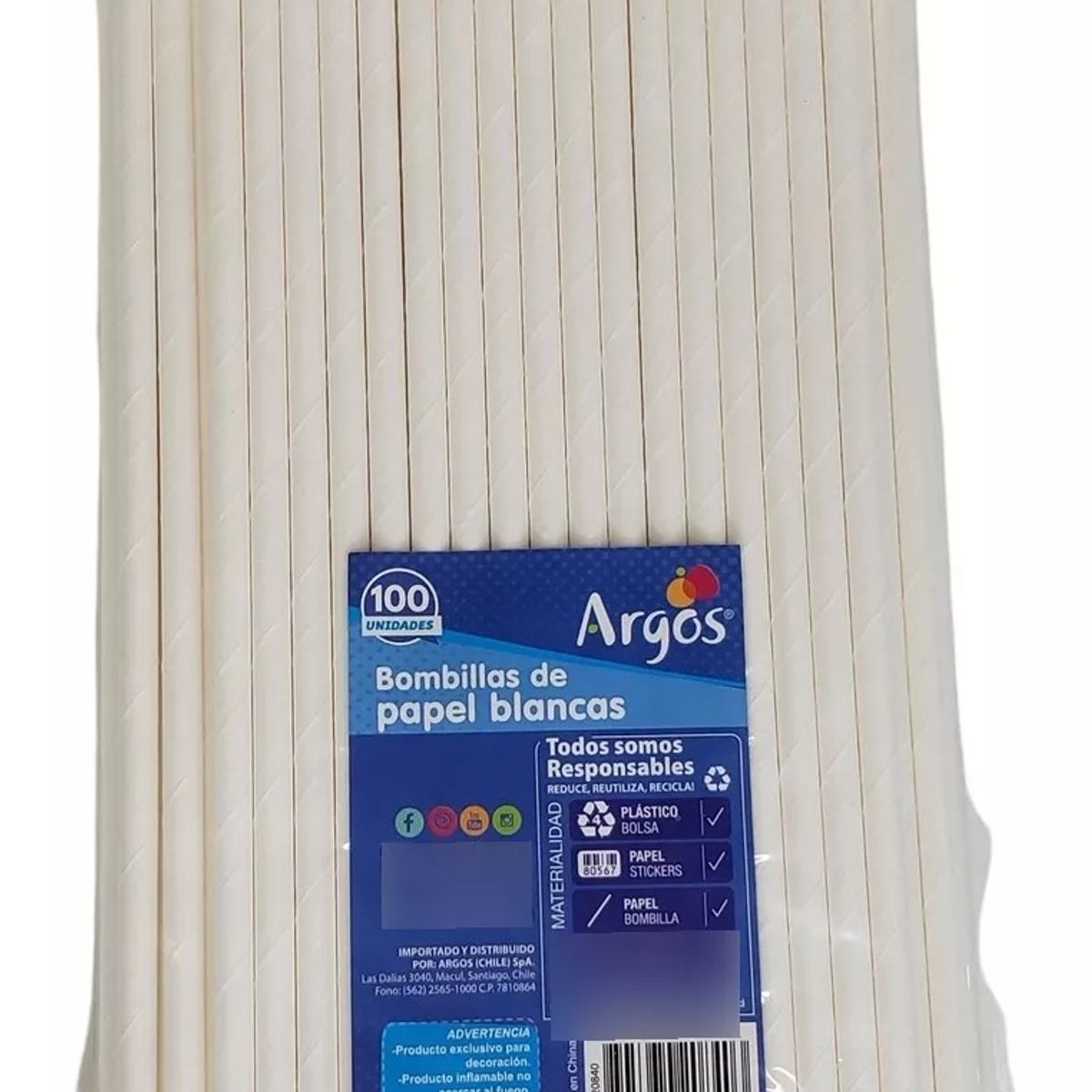 ARGOS - Set Bombillas De Papel Blanco 100 Unidades