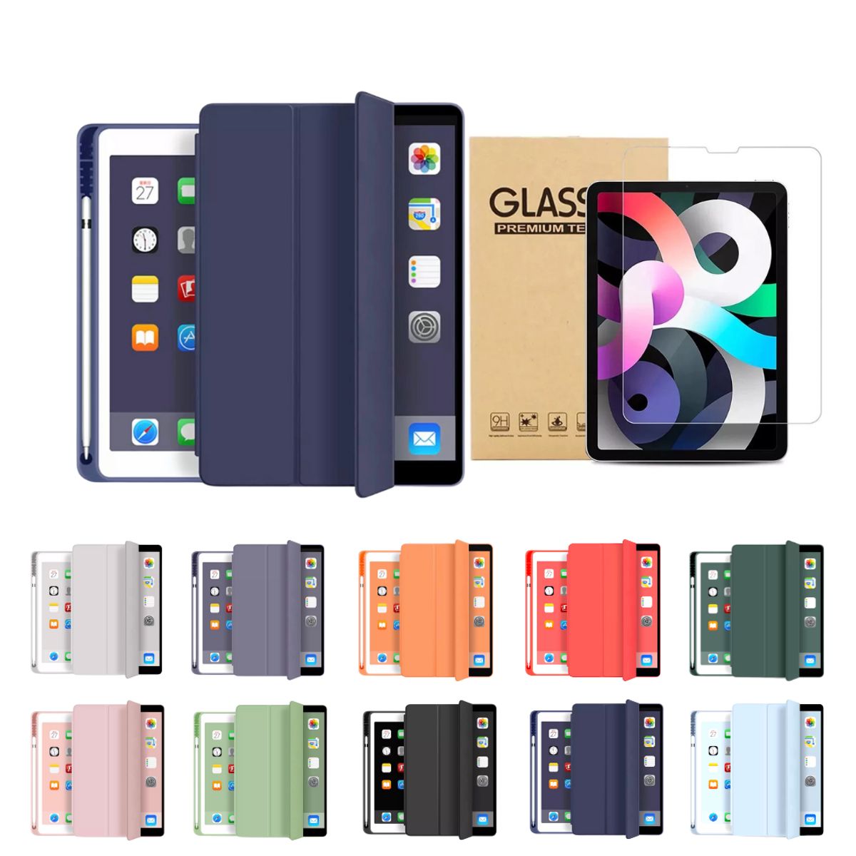 GENERICO - Fundas iPad Más Lámina De Vidrio Para iPad Mini 4-5 - Azul Oscuro