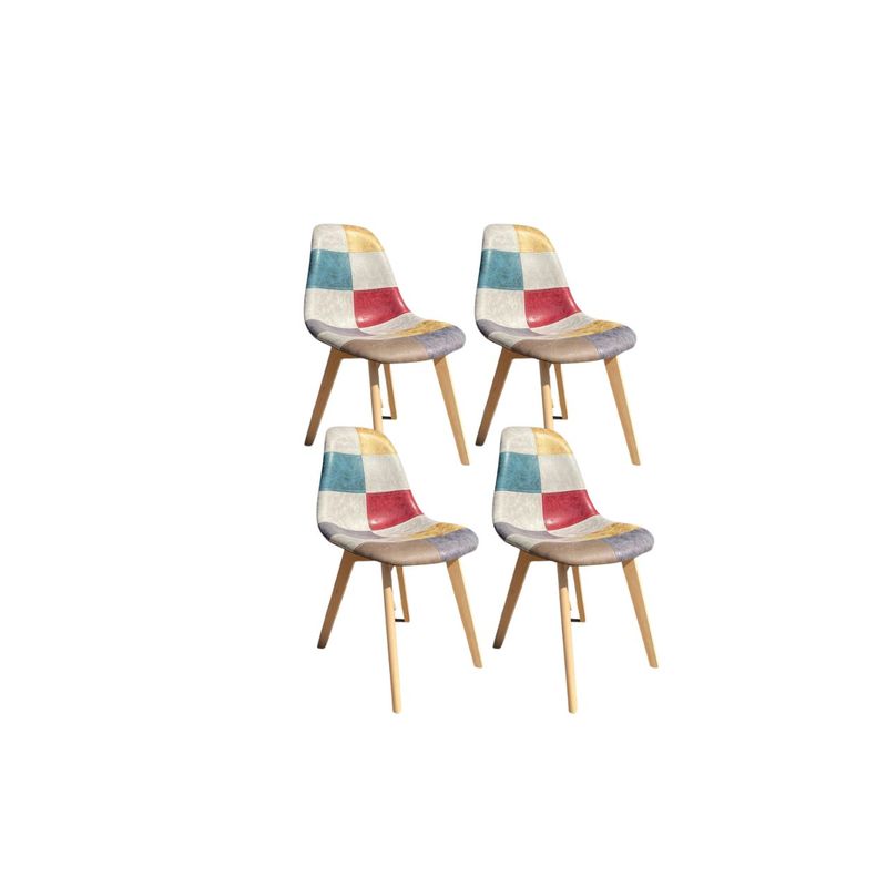 GENERICO - Pack 4 Sillas Patchwork Da Vinci Patas de Madera Beige