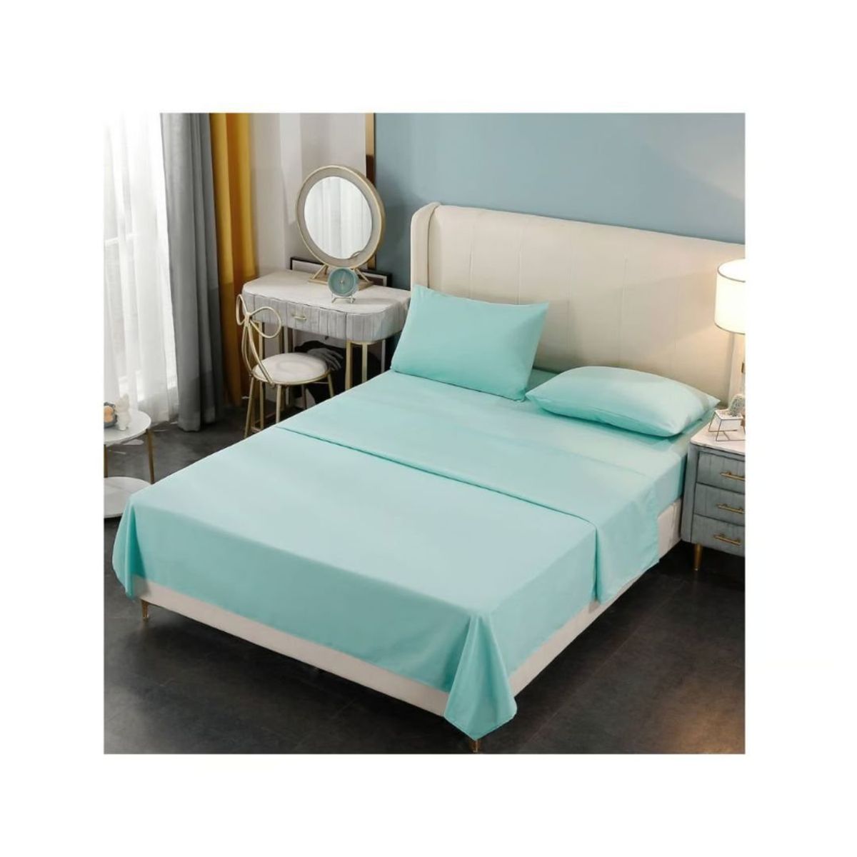 GENERICO - Juego de Sábanas 2 Plazas 200 Hilos 4 Piezas - Verde Agua