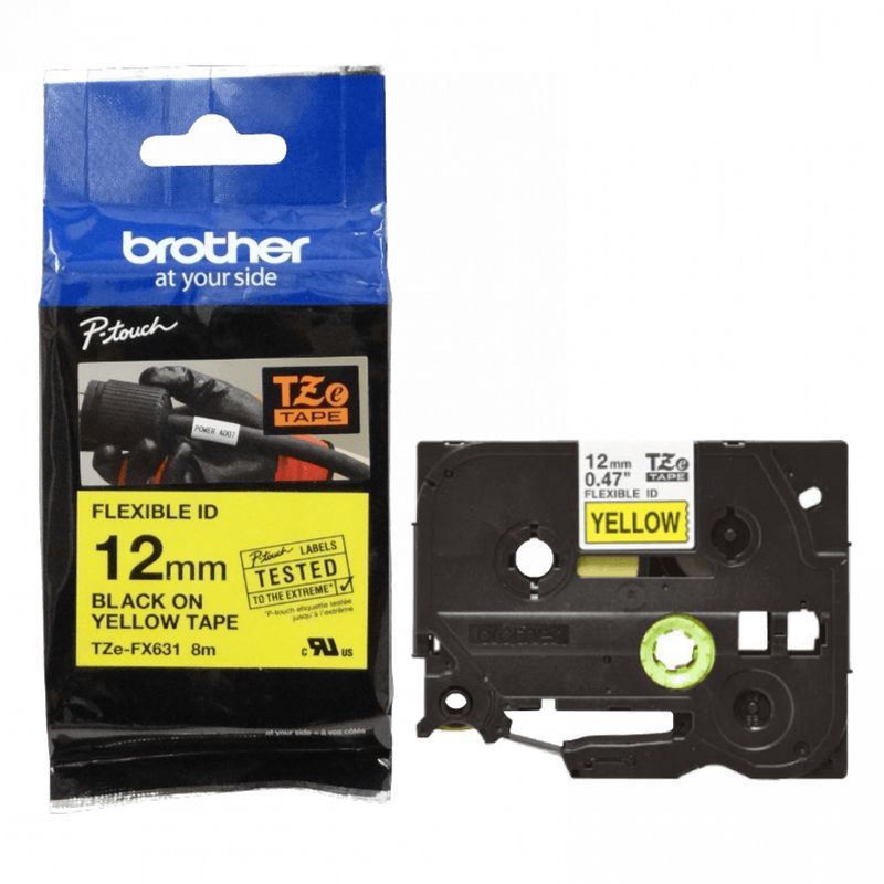 BROTHER - Cinta Etiquetadora Brother TZE-FX631 12mm Negro En Amarillo