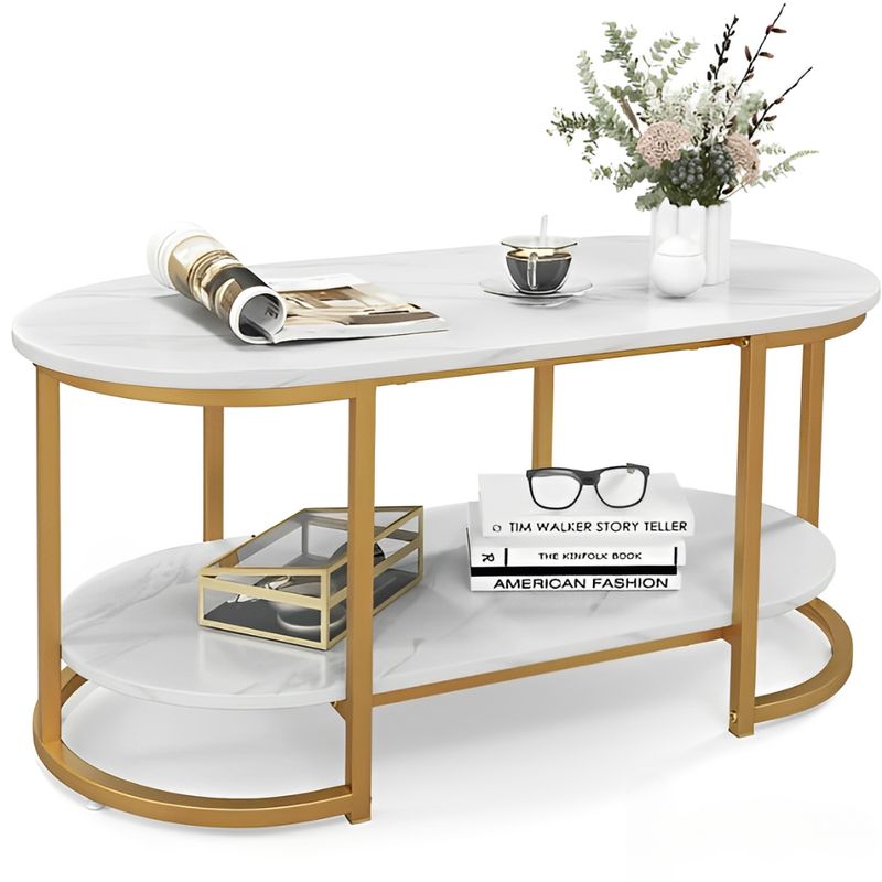 SPACE HOME - Mesa de Centro de Lujo 2 Niveles estilo Mármol brillante