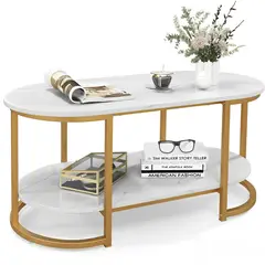 SPACE HOME - Mesa de Centro de Lujo 2 Niveles estilo Mármol brillante