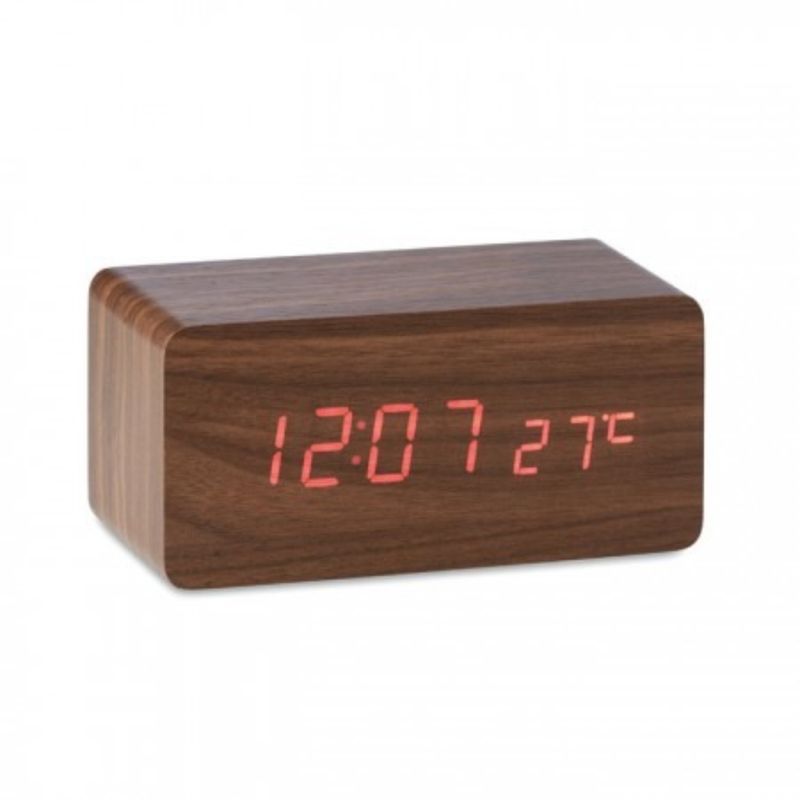 GENERICO - RELOJ DIGITAL DESPERTADOR TEMPERATURA WOONDE MARRON