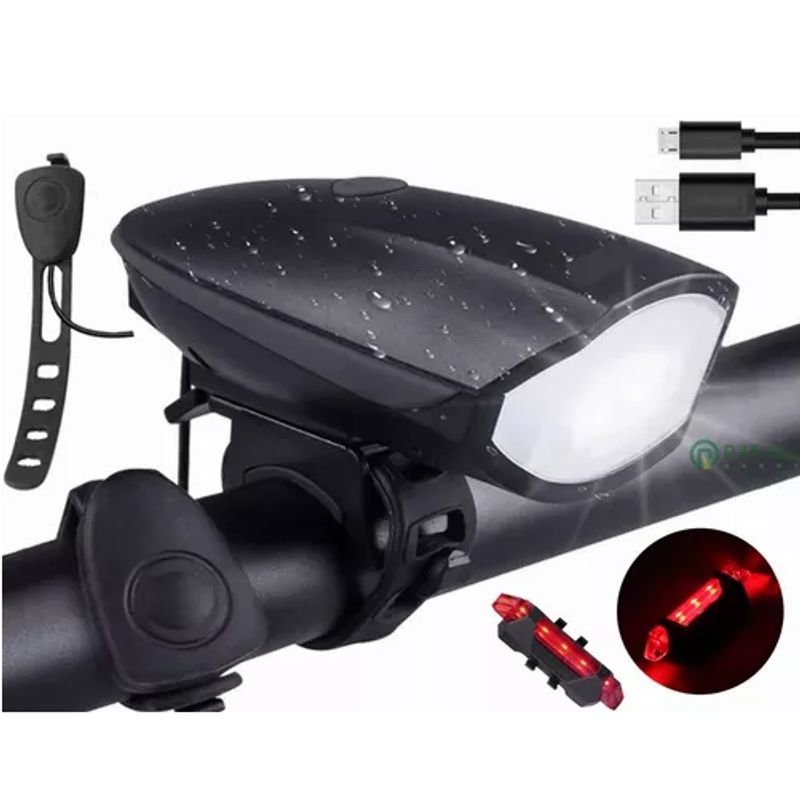 GENERICO - Lámparas Recargables-Impermeables para Bicicleta Con Claxon