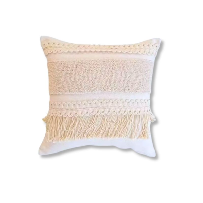 GENERICO - Funda de Cojín Boho Chic Flecos Beige