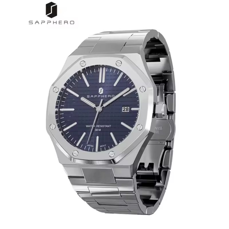 SAPPHIRE - Reloj  Sapphero Hombre Octagonal de Acero Inoxidable  Cuarzo