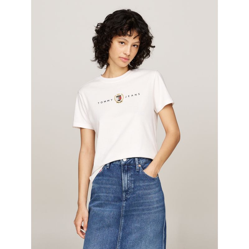 TOMMY HILFIGER - Polera Crest Linear Con Logo Blanco Tommy Hilfiger