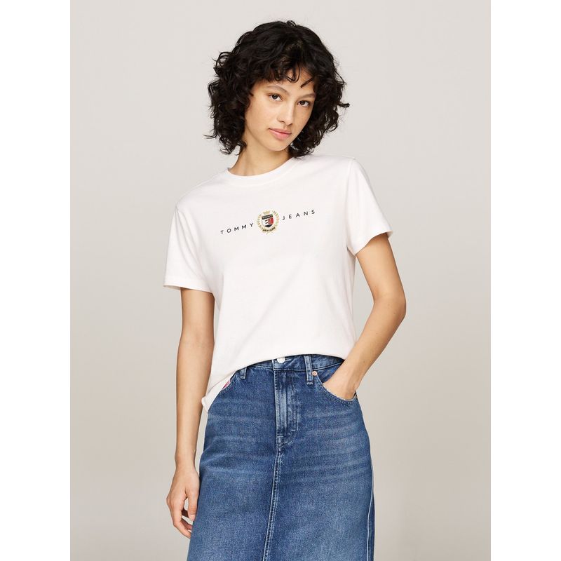 TOMMY HILFIGER - Polera Crest Linear Con Logo Blanco Tommy Hilfiger