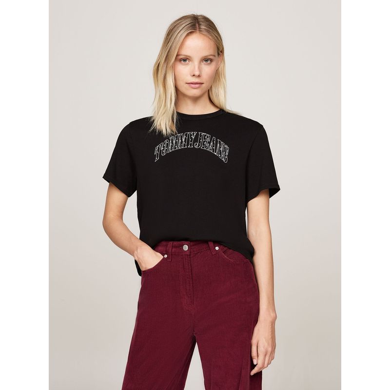 TOMMY HILFIGER - Polera Stardust Varsity Logo Negro Tommy Hilfiger