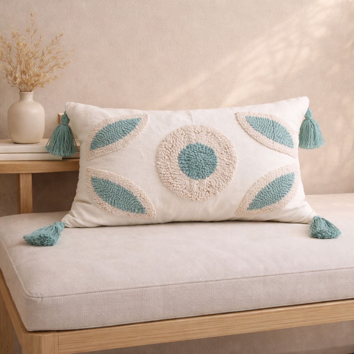 COLETTE - Funda De Cojin Boho Marroqui Hojas Geo Verde