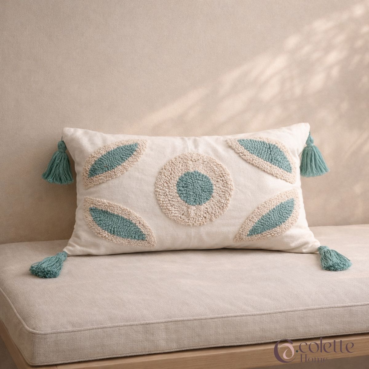 COLETTE - Funda De Cojin Boho Marroqui Hojas Geo Verde