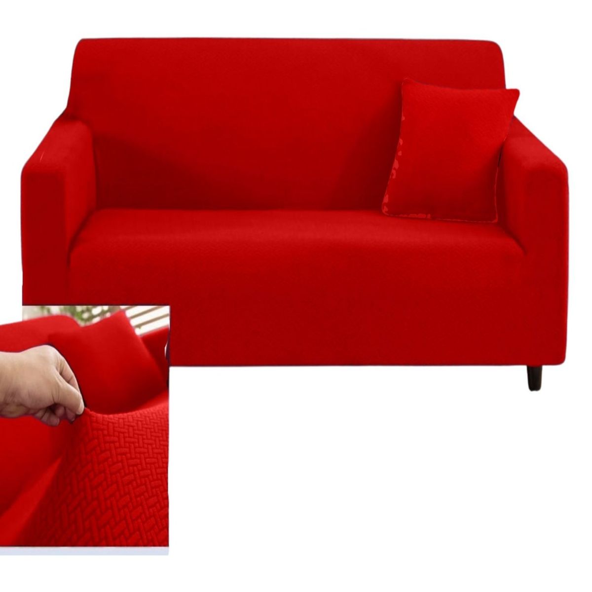 GENERICO - Funda Sofá 3 Cuerpos Texturizada Ajustable Rojo