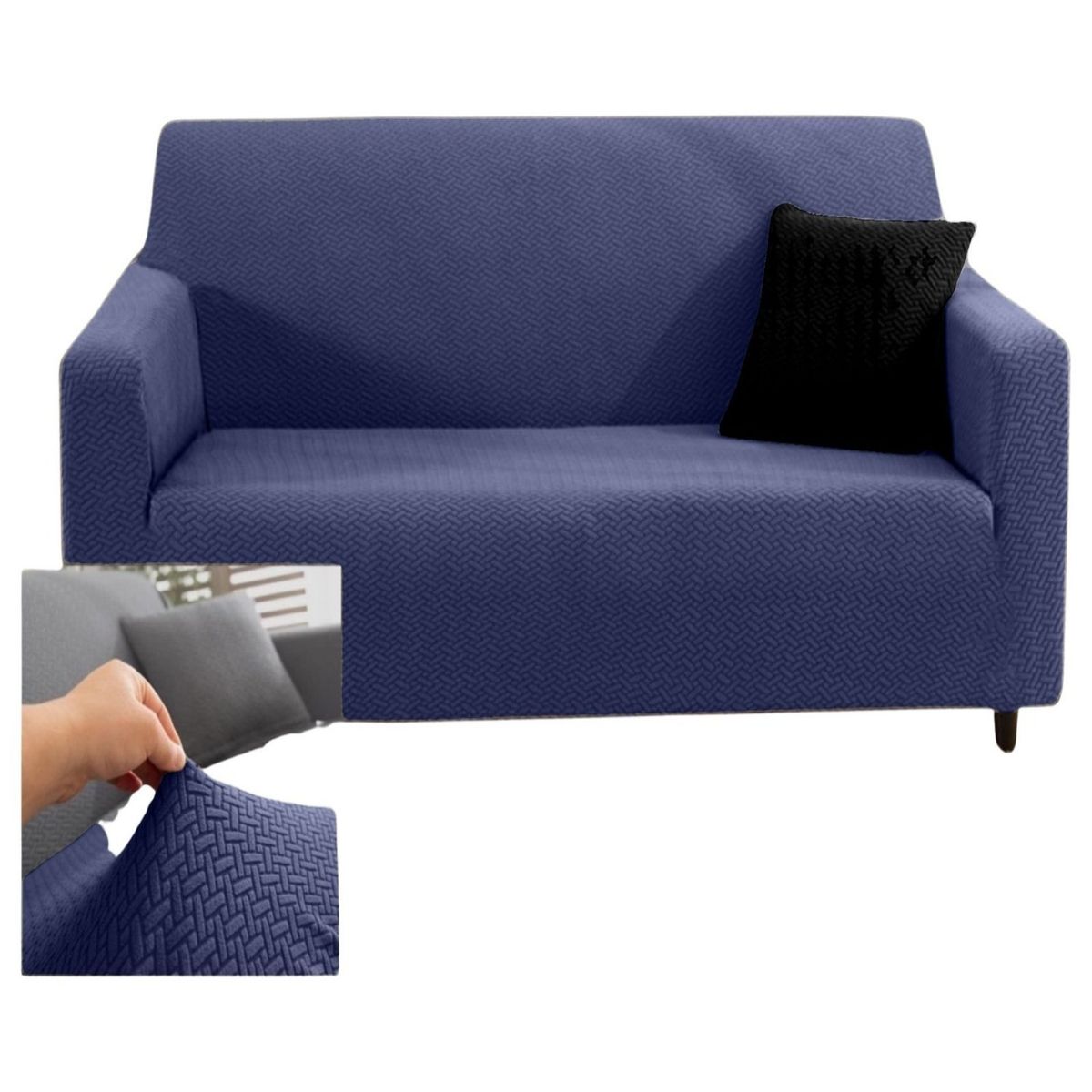 GENERICO - Funda Sofá 3 Cuerpos Texturizada Ajustable Azul