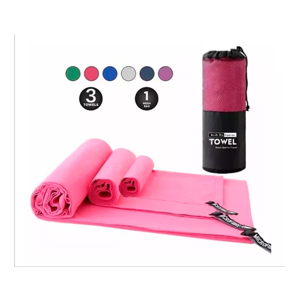 GENERICO - Set 3 Toalla Baño De Microfibra Secado Rápido Rosa