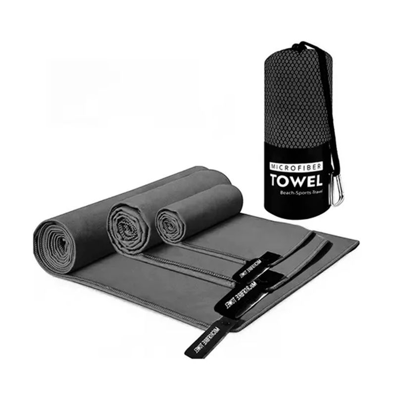 GENERICO - Set 3 Toalla Baño De Microfibra Secado Rápido Gris Oscuro