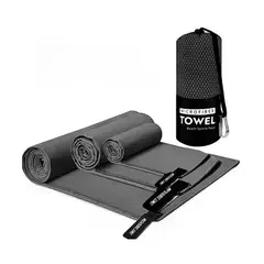 GENERICO - Set 3 Toalla Baño De Microfibra Secado Rápido Gris Oscuro