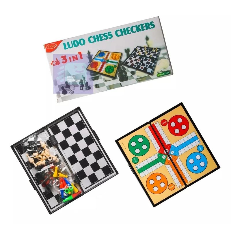 GENERICO - Juego De Mesa 3 en 1 Magnético Ludo Damas Ajedrez
