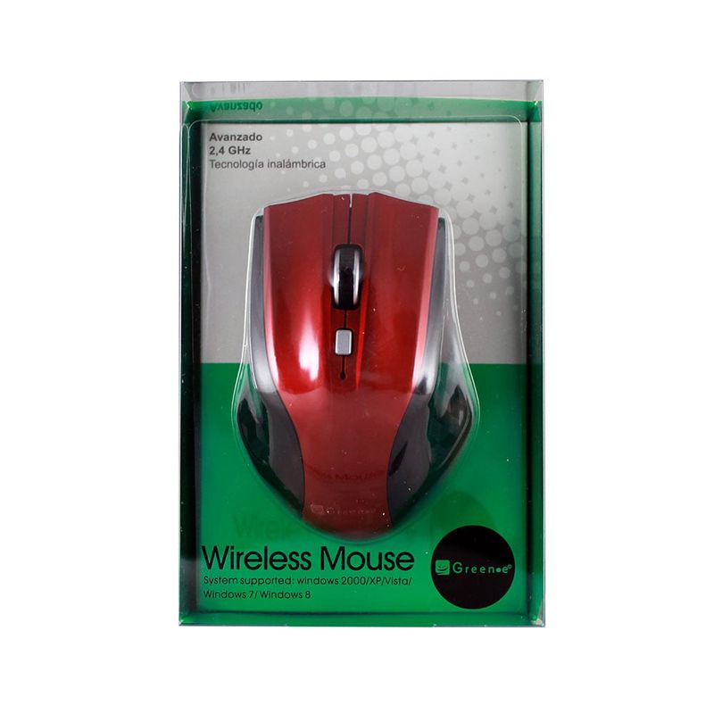 GREEN E - Mouse Inalámbrico 6 Botones Rojo