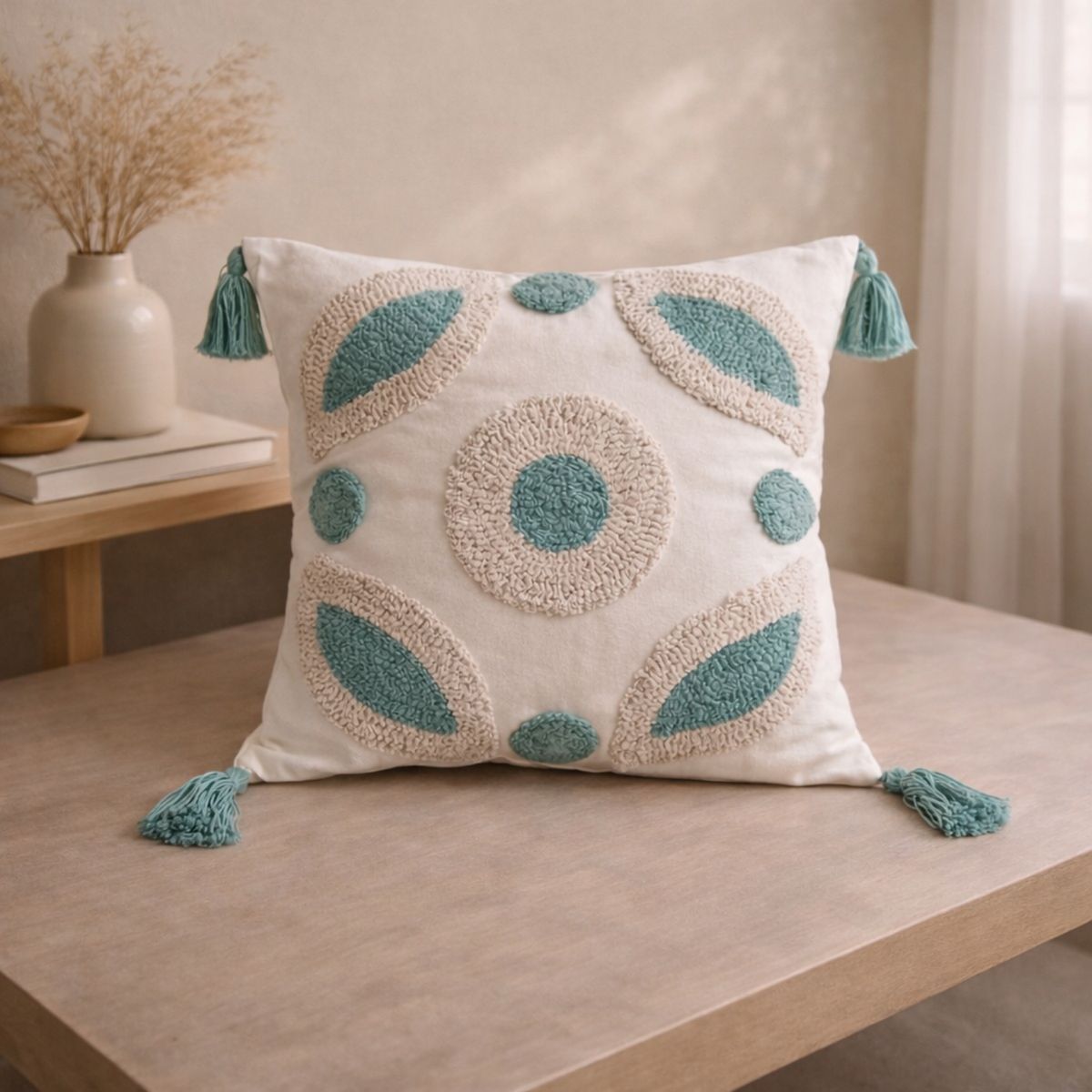 COLETTE - Funda De Cojin Boho Marroqui Hojas Geo Cuadrado