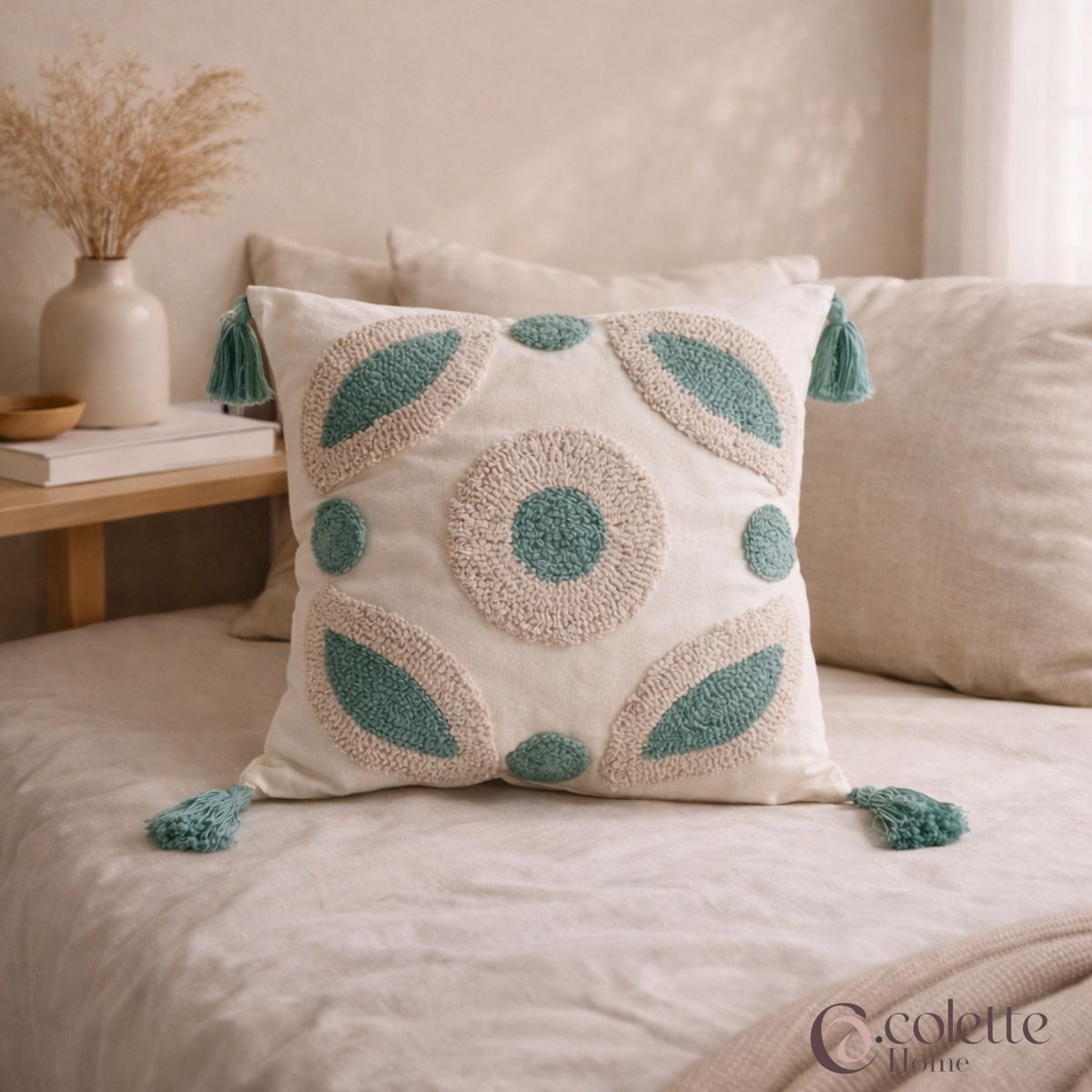 COLETTE - Funda De Cojin Boho Marroqui Hojas Geo Cuadrado