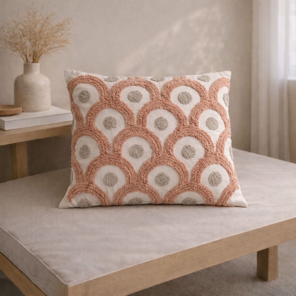 COLETTE - Funda De Cojín Boho Étnica Circular Rosa